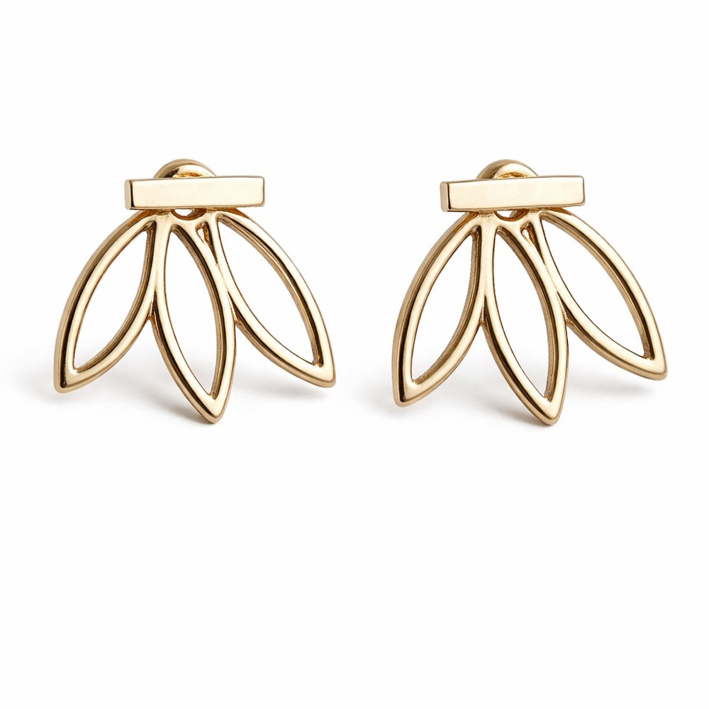 Lotus Flower Bar Gold Tone Alloy Earrings